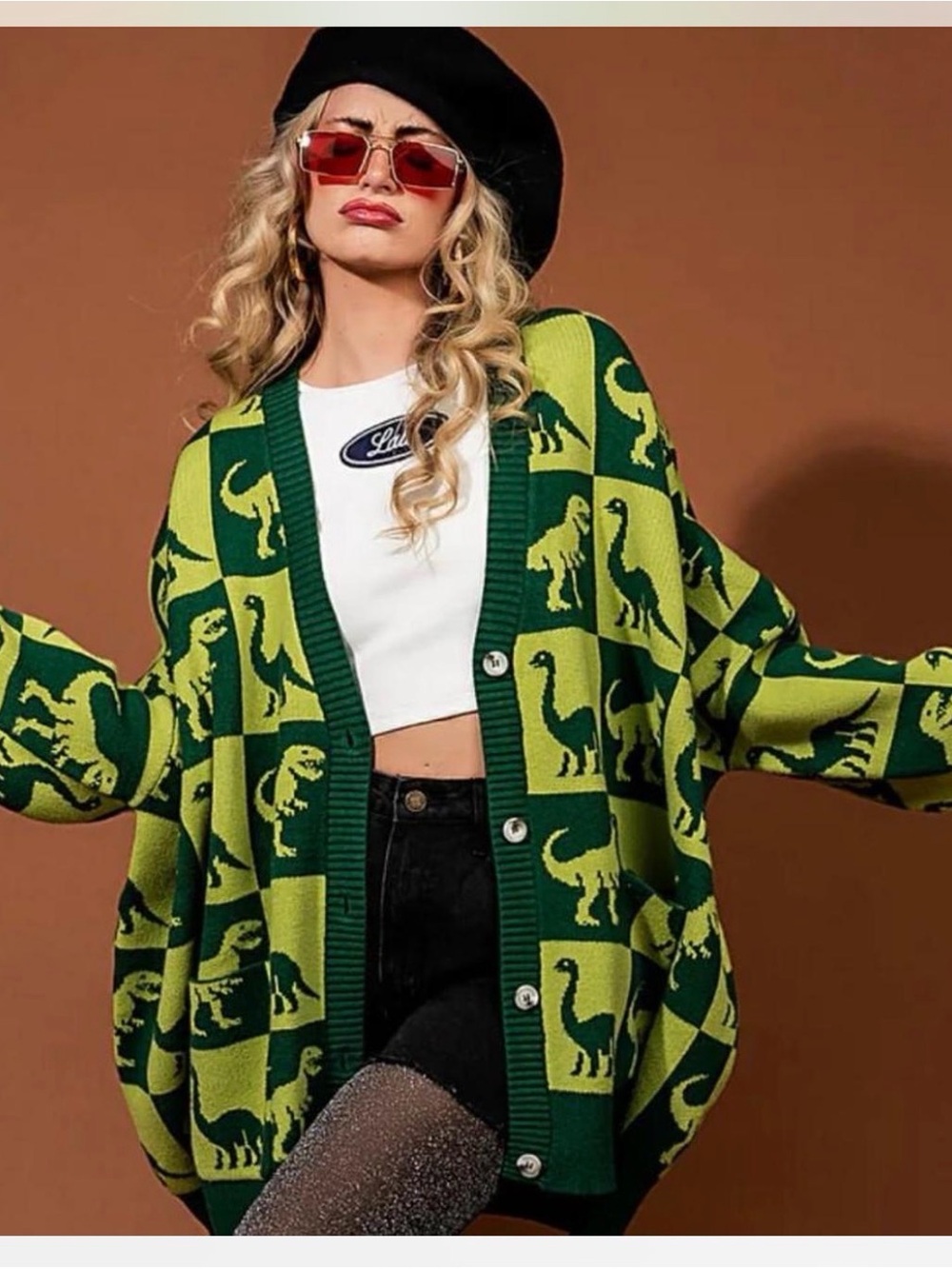 Dino Drama Dressed In LALA Cardigan